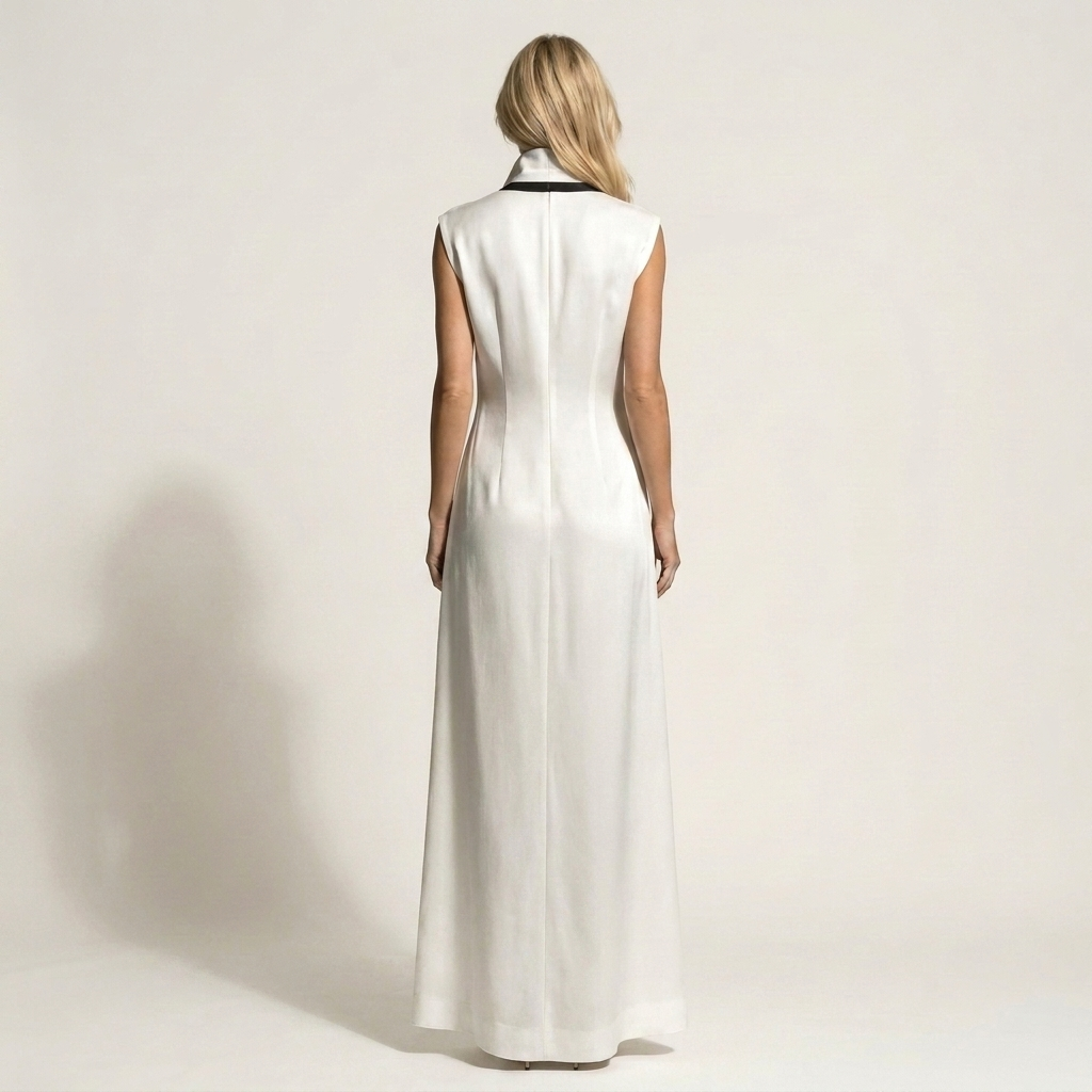 Tamarah | Collared V-Neck Contrast Trim Sleeveless Maxi Dress