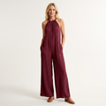 Alexa | Halter-Neck Pleated Wide-Leg Jumpsuit with Pockets