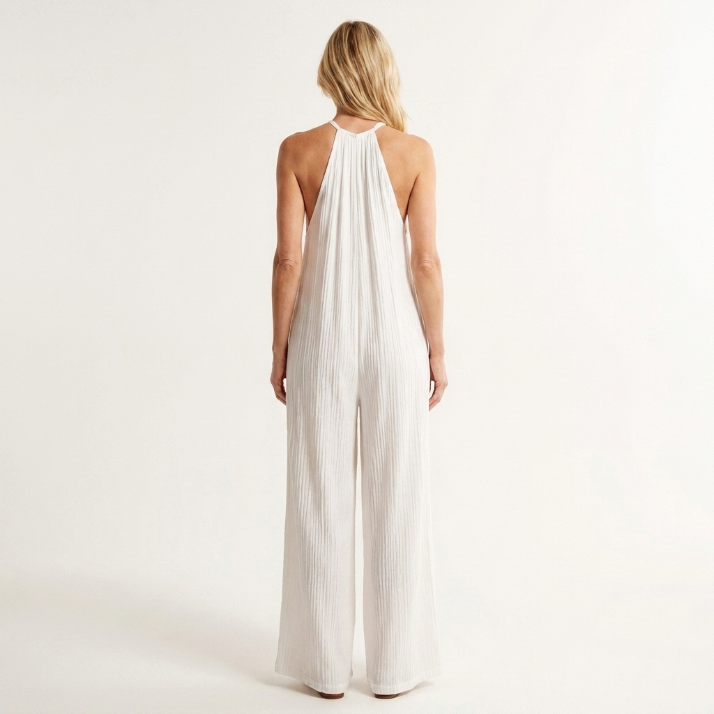 Alexa | Halter-Neck Pleated Wide-Leg Jumpsuit with Pockets