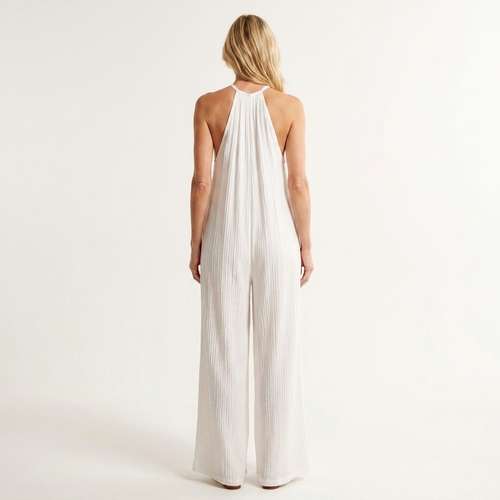 Alexa | Halter-Neck Pleated Wide-Leg Jumpsuit with Pockets