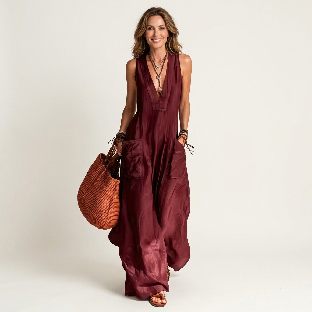 Xenia | Deep V-Neck Oversized Wide-Leg Jumpsuit with Cargo Pockets