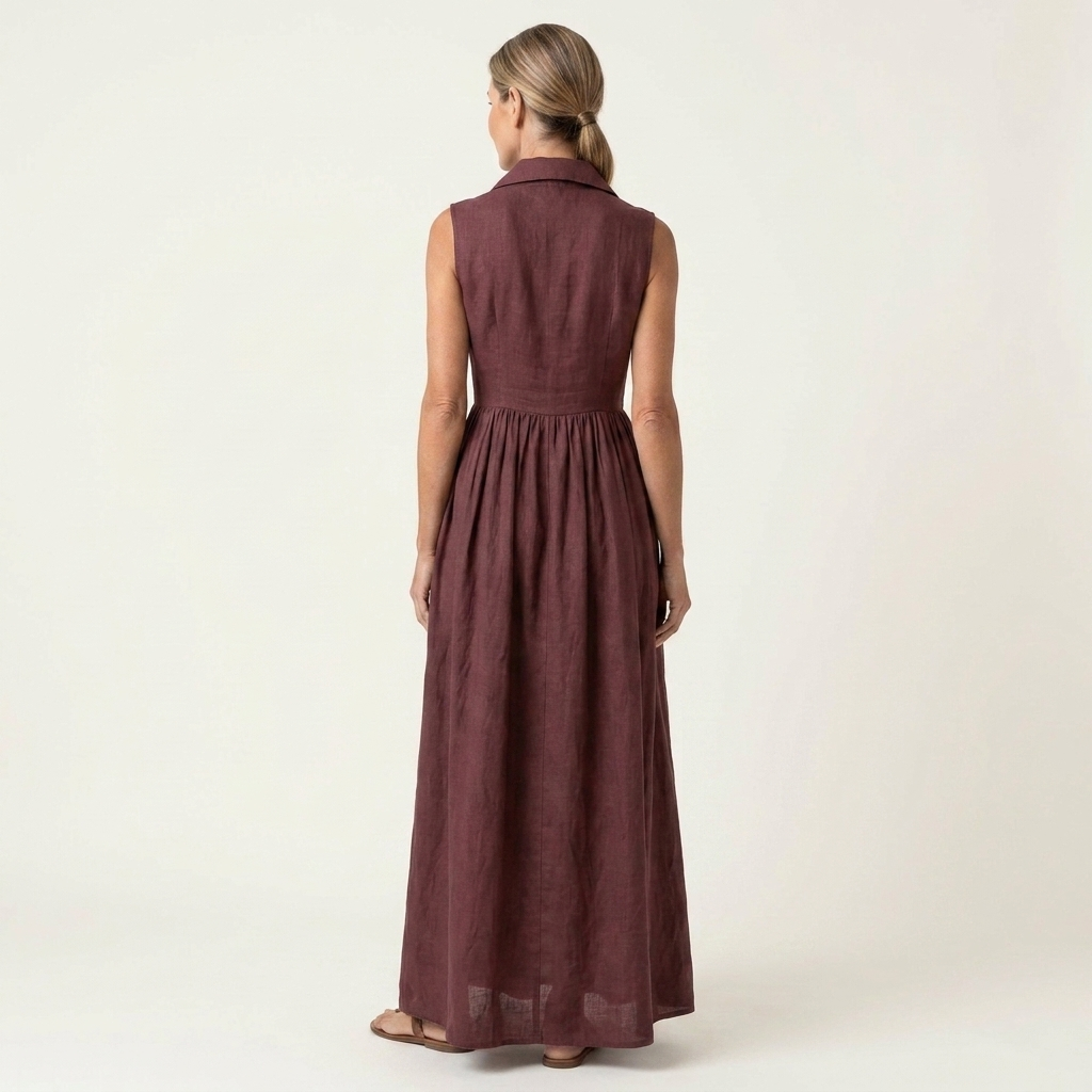 Tiyana | Lapel Collar Button-Front Sleeveless High-Waist Maxi Dress