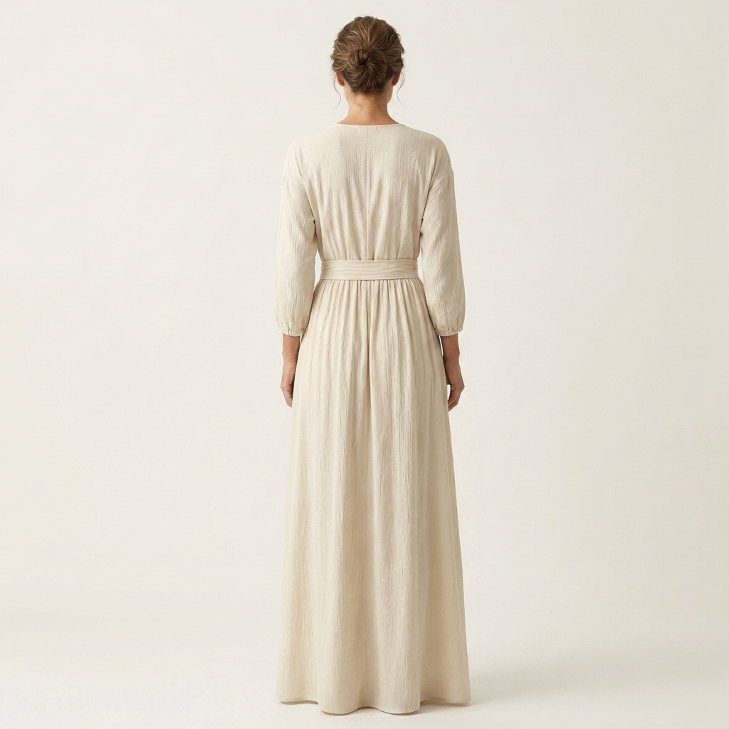 Chiara | Round-Neck Long-Sleeve Tie-Waist Maxi Dress