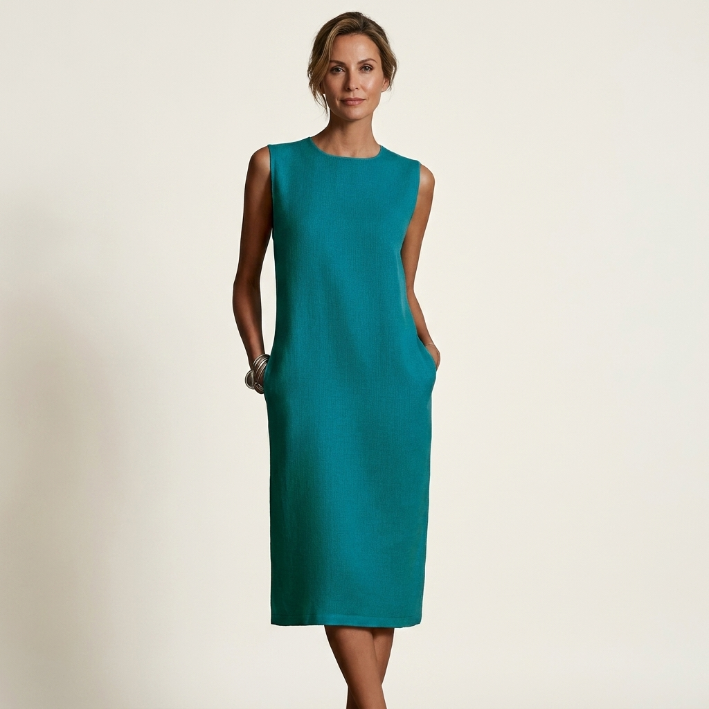 Marelie | Sleeveless Round-Neck Linen-Feel Midi Shift Dress