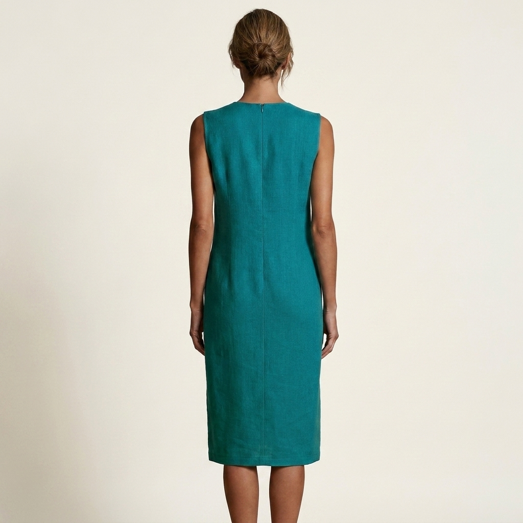 Marelie | Sleeveless Round-Neck Linen-Feel Midi Shift Dress