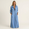 Andrea | Long-Sleeve Button-Front Denim Maxi Shirt Dress