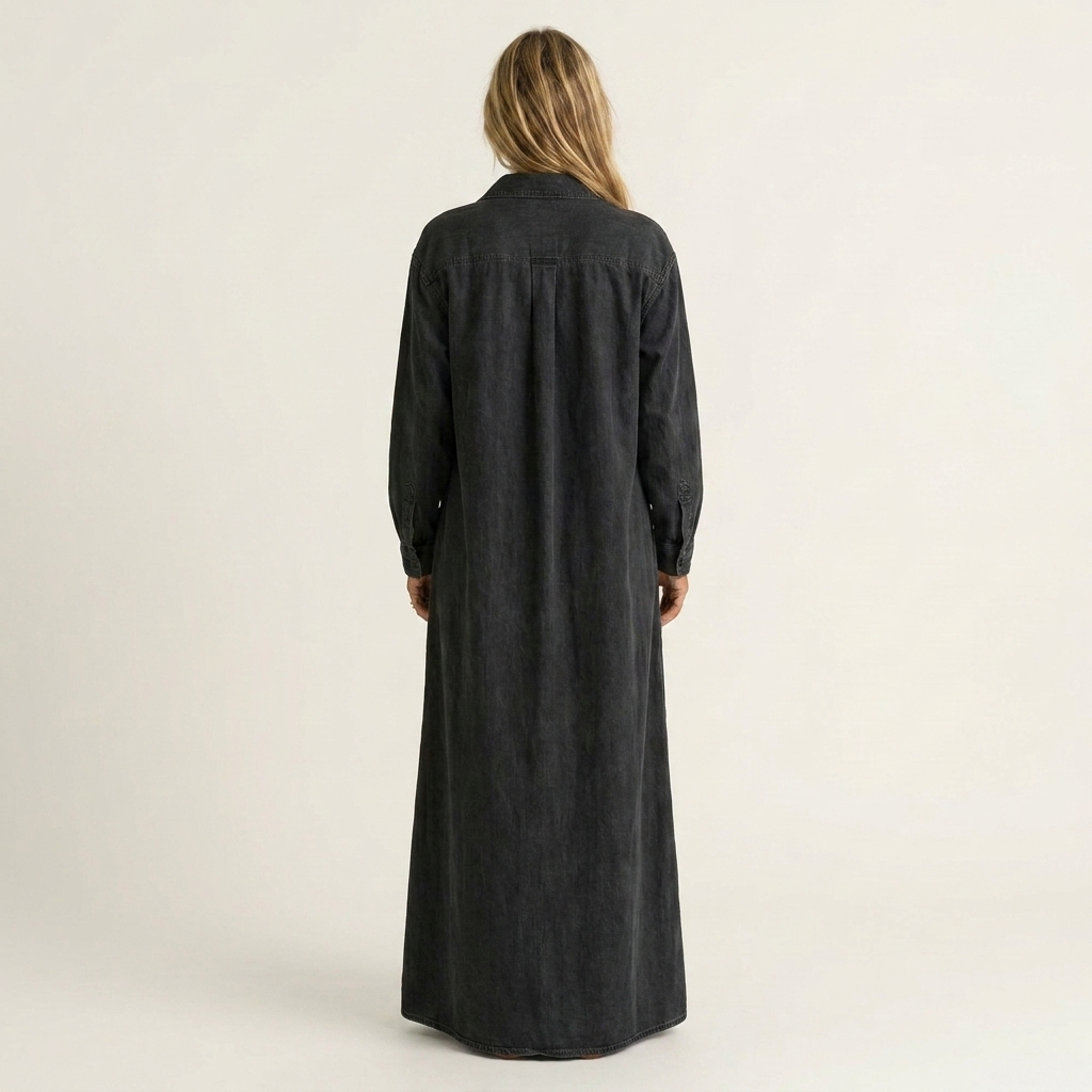 Andrea | Long-Sleeve Button-Front Denim Maxi Shirt Dress