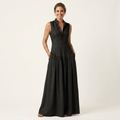 Adriana | Deep V-Neck Sleeveless Pleated Swing Maxi Dress