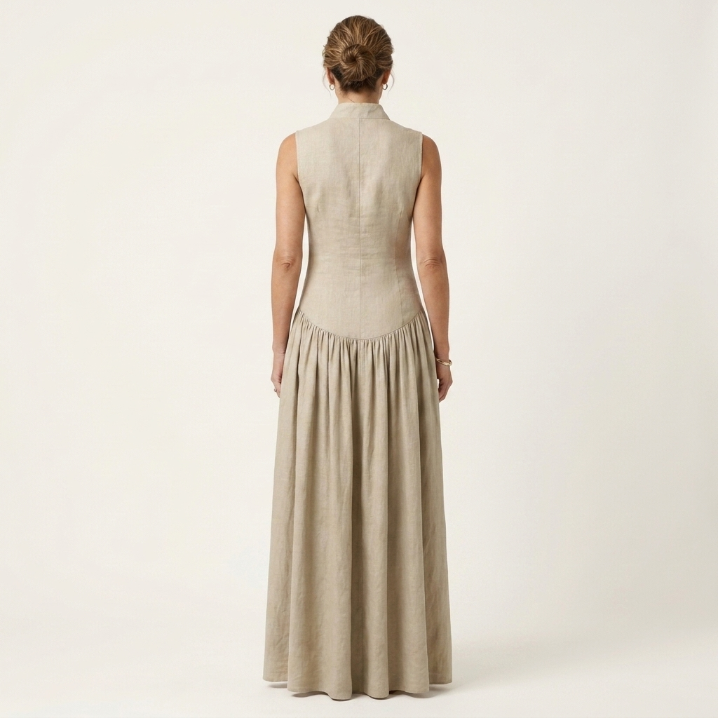 Adriana | Deep V-Neck Sleeveless Pleated Swing Maxi Dress
