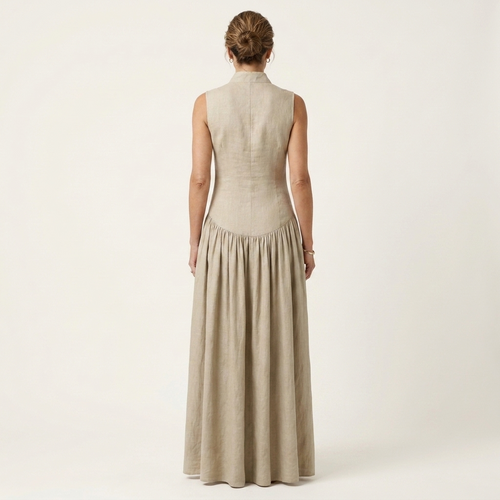 Adriana | Deep V-Neck Sleeveless Pleated Swing Maxi Dress
