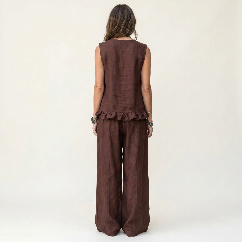 Siella | Ruffle-Hem V-Neck Tank and Wide-Leg Pant Two-Piece Set