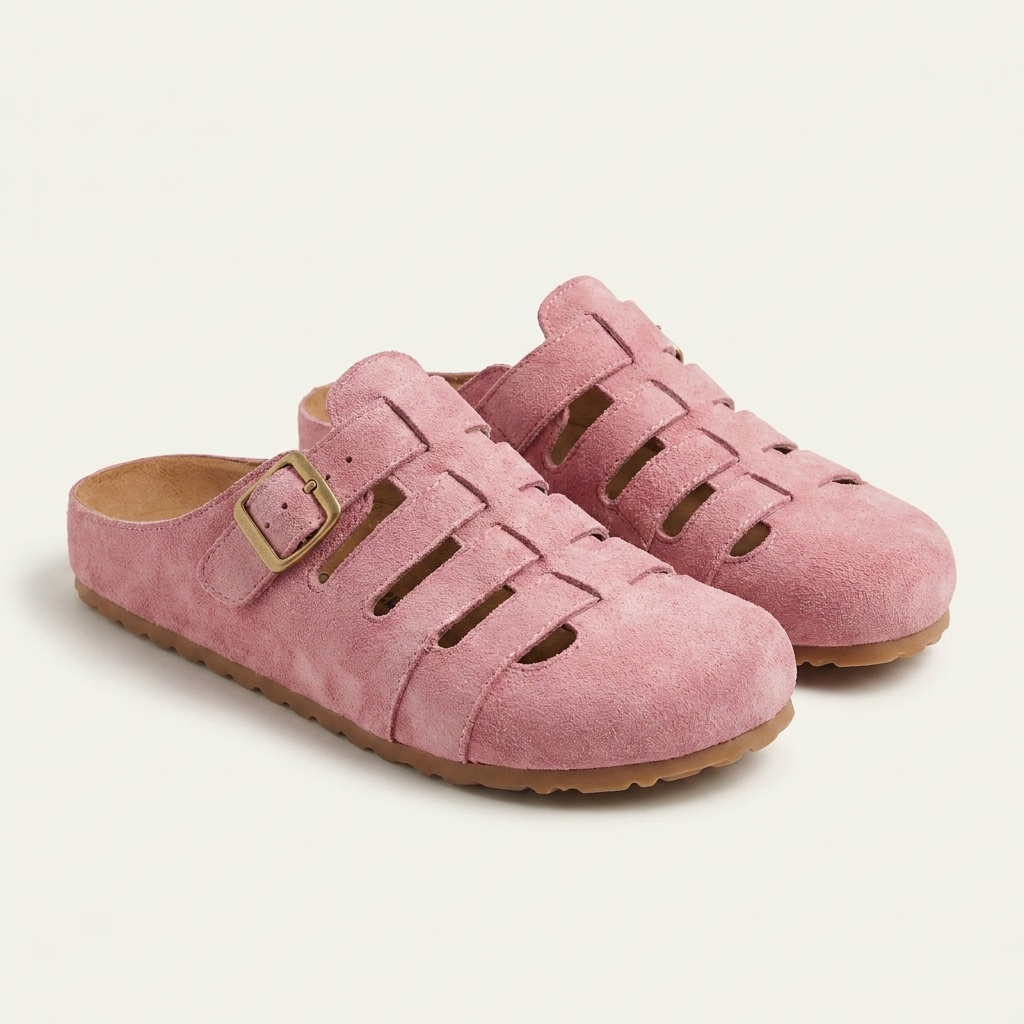 Elliana | Suede Caged Mule Sandal with Ankle Buckle