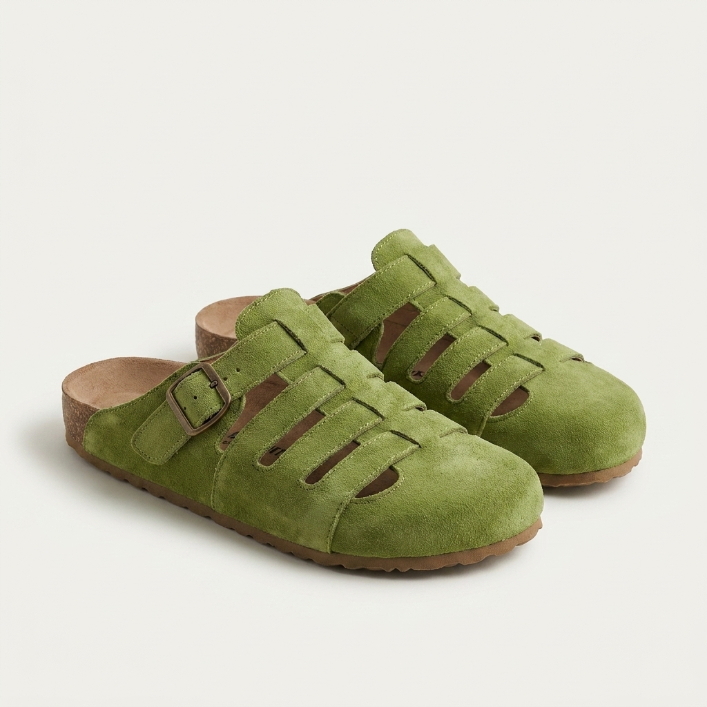Elliana | Suede Caged Mule Sandal with Ankle Buckle