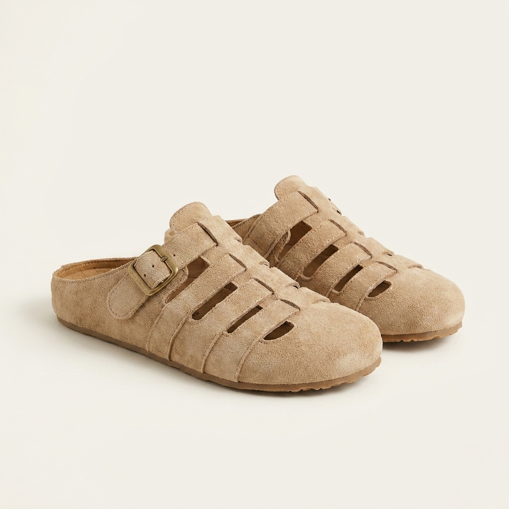 Elliana | Suede Caged Mule Sandal with Ankle Buckle