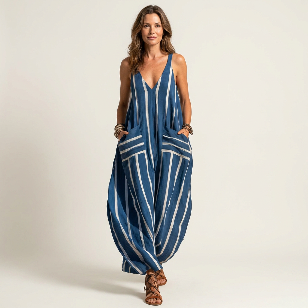 Karla | Striped Sleeveless V-Neck Wide-Leg Jumpsuit