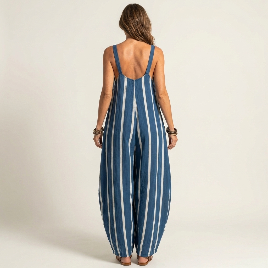 Karla | Striped Sleeveless V-Neck Wide-Leg Jumpsuit