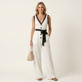 Kaithlin | Lace-Trim V-Neck Button-Front Wide-Leg Jumpsuit