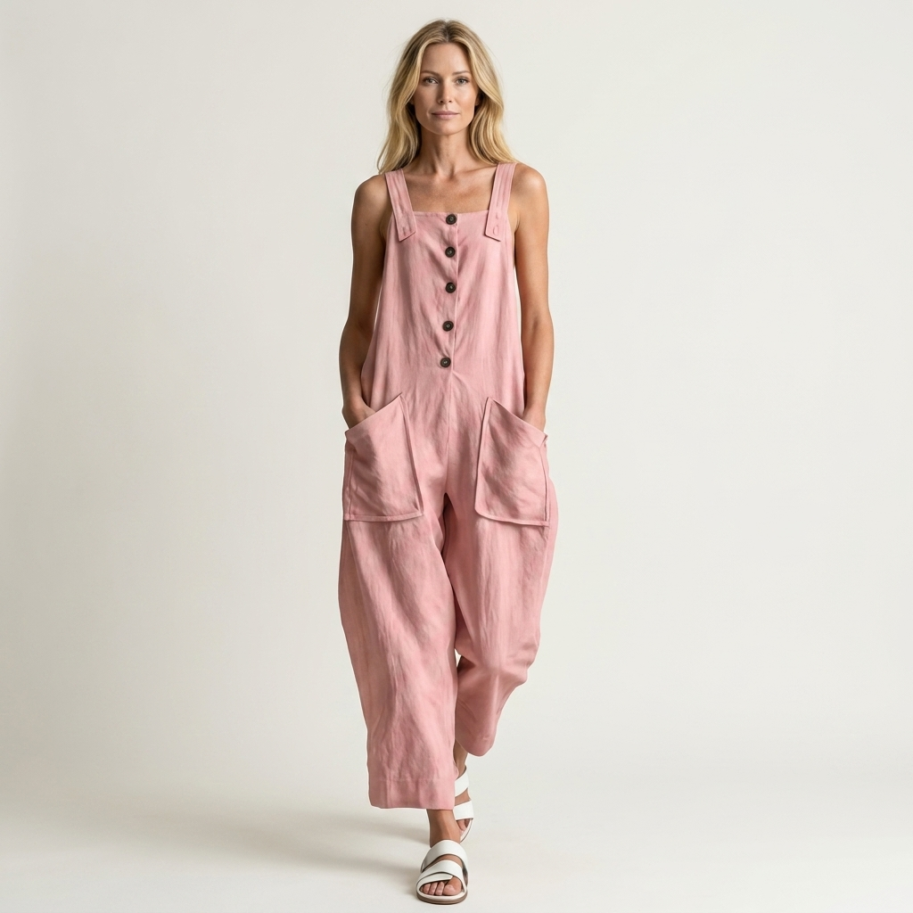 Liveria | Square-Neck Button-Front Jumpsuit with Patch Pockets