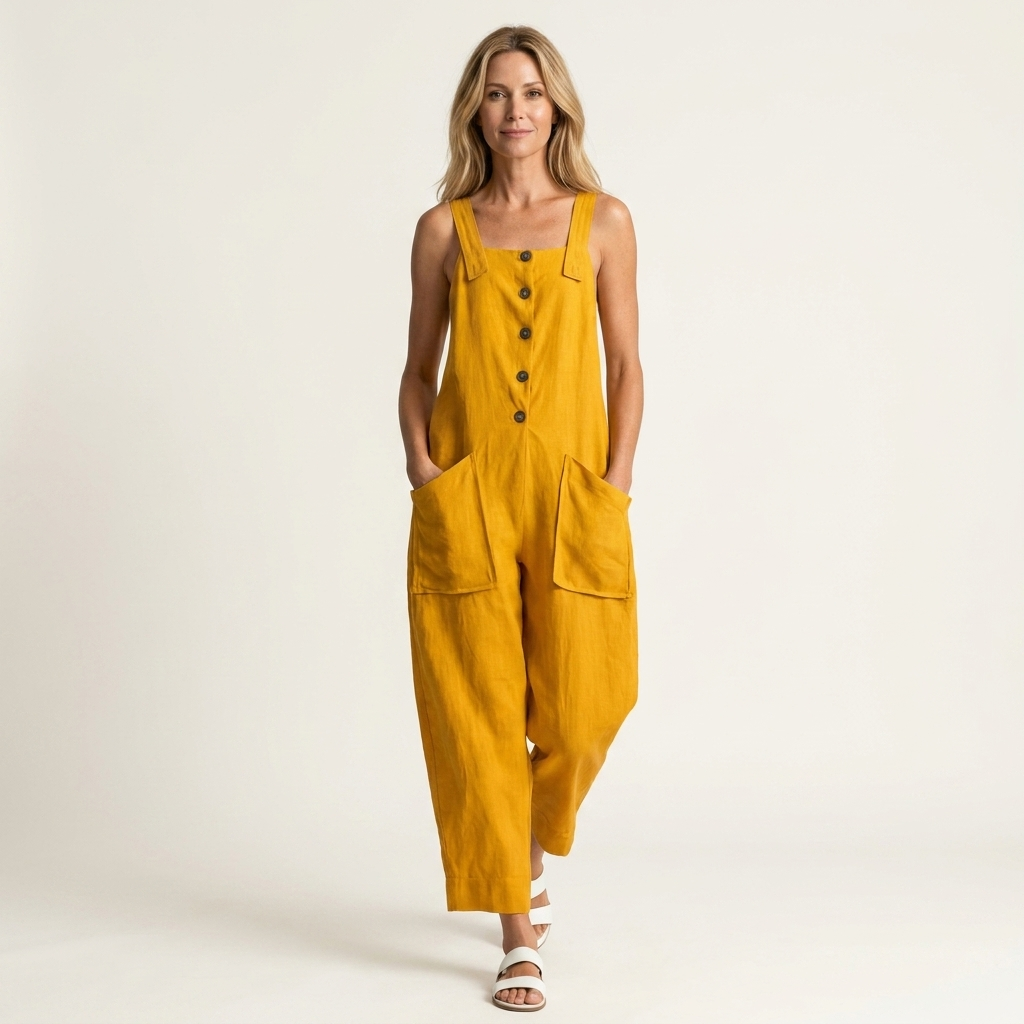 Liveria | Square-Neck Button-Front Jumpsuit with Patch Pockets