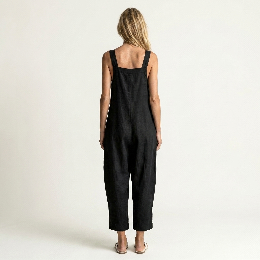 Liveria | Square-Neck Button-Front Jumpsuit with Patch Pockets