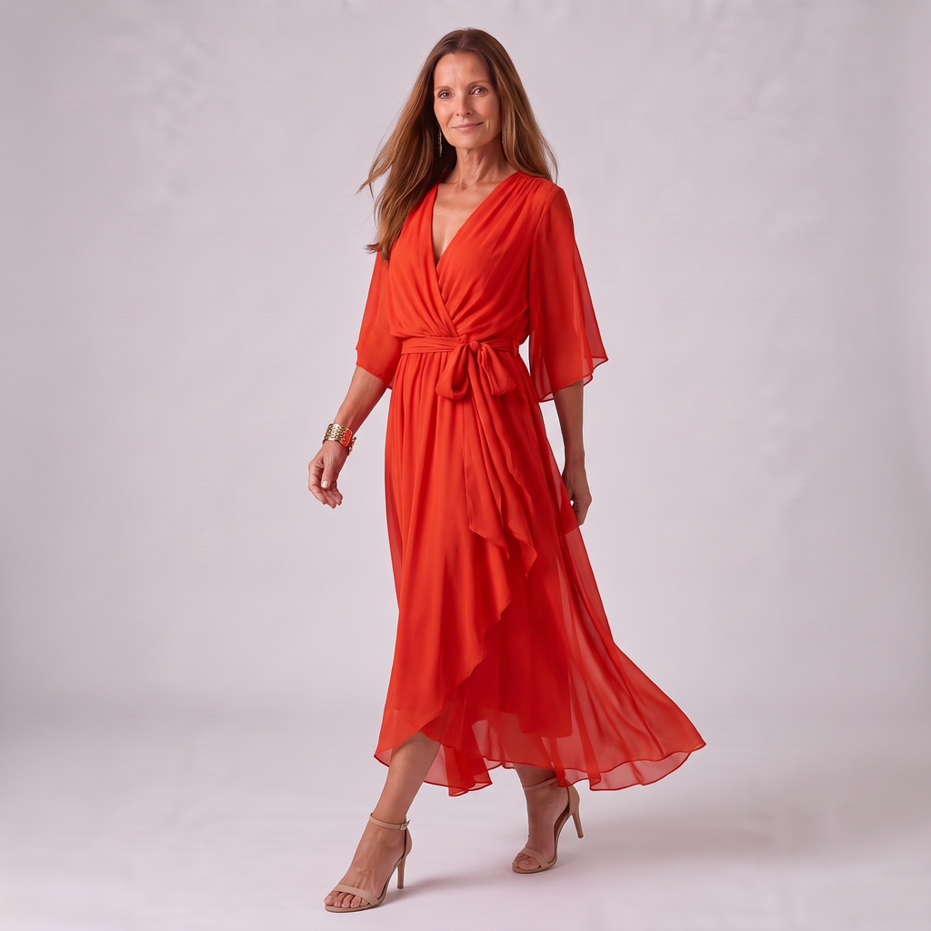 Monica | Wrap V-Neck Midi Wedding Guest Gowns