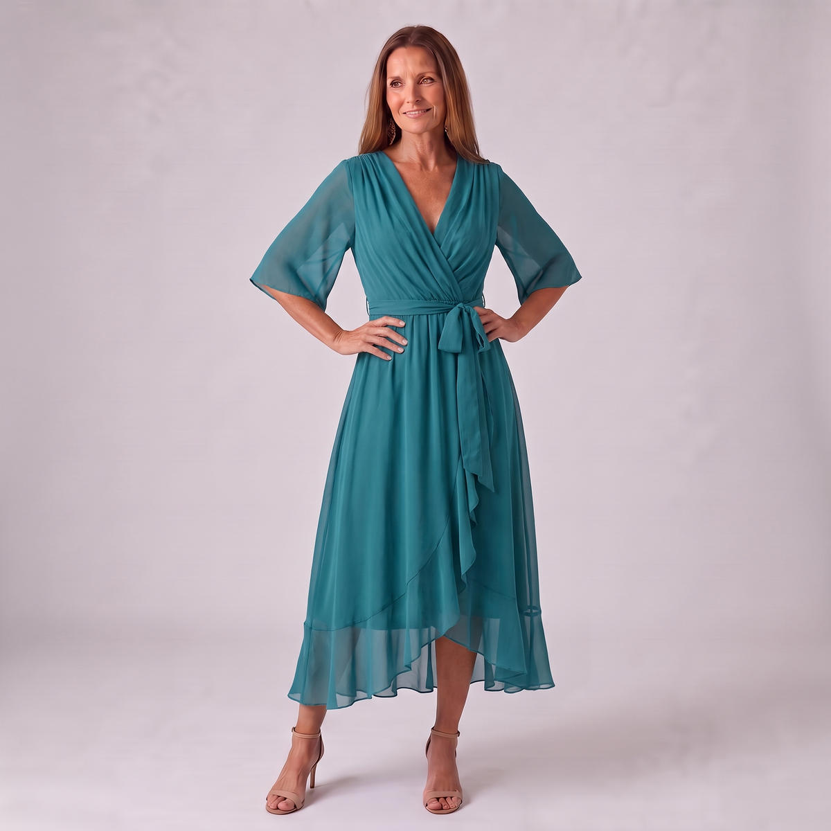 Monica | Wrap V-Neck Midi Wedding Guest Gowns