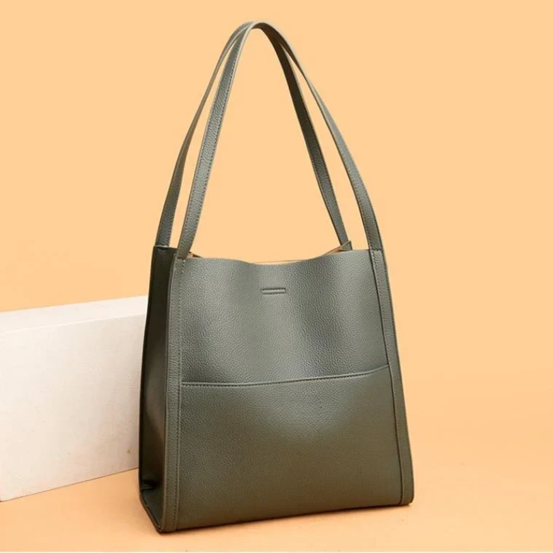 Women's Leather Shoulder Bag with Front Pocket Design