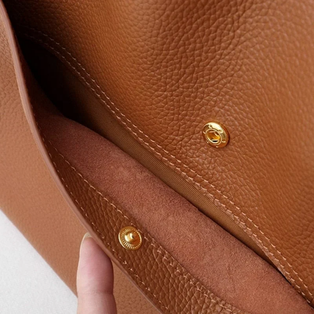 Women's Leather Shoulder Bag with Front Pocket Design