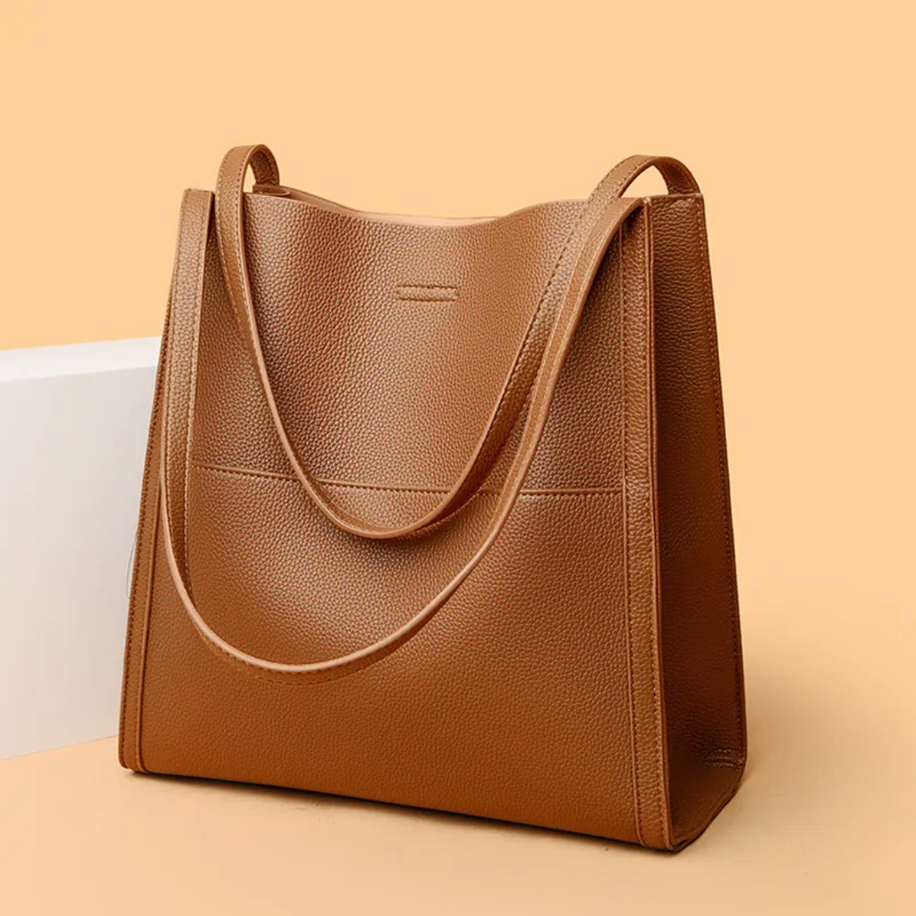 Women's Leather Shoulder Bag with Front Pocket Design