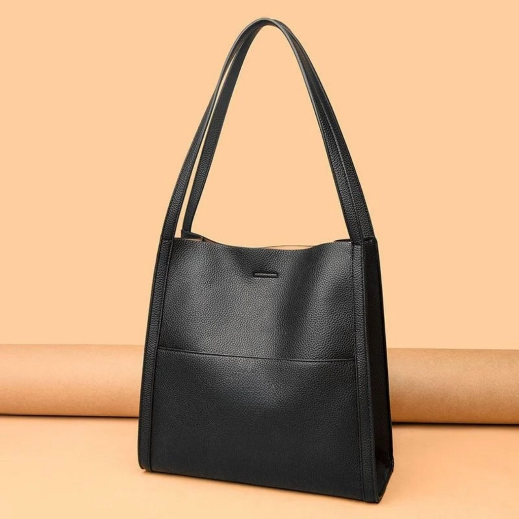 Women's Leather Shoulder Bag with Front Pocket Design