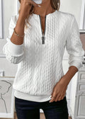Women's Cable-Knit Zip Sweater with Ribbed Cuffs