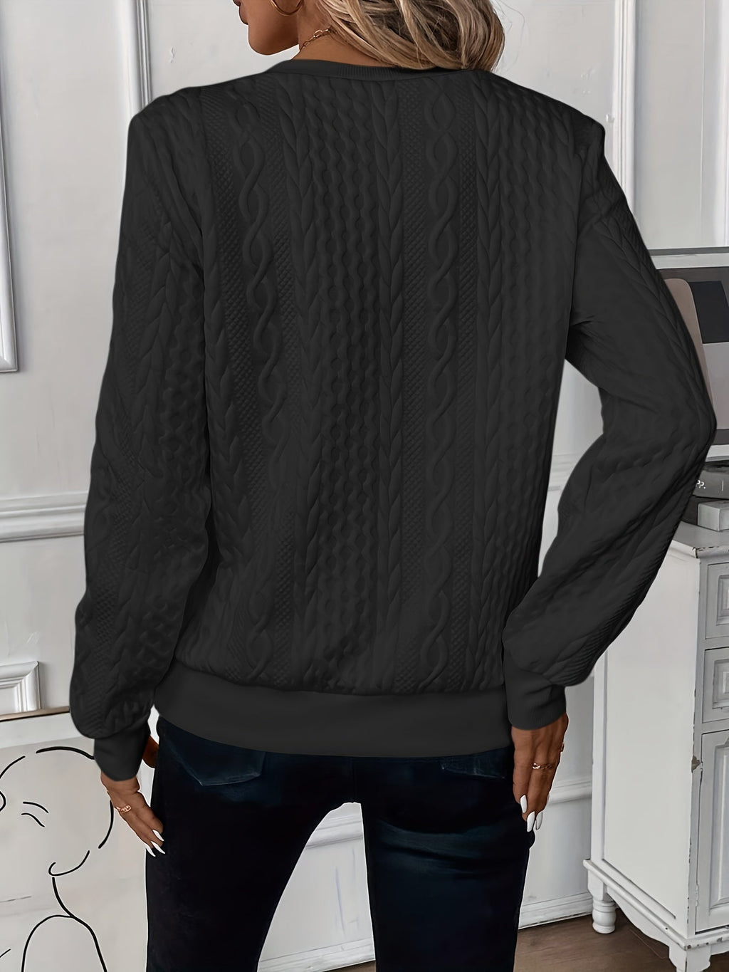Women's Cable-Knit Zip Sweater with Ribbed Cuffs