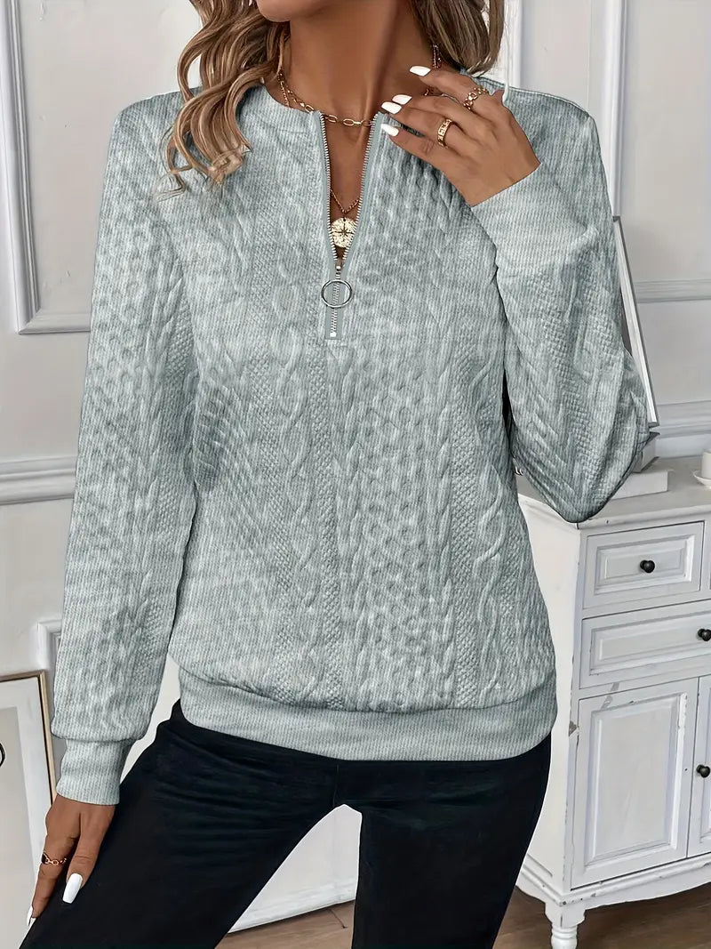 Women's Cable-Knit Zip Sweater with Ribbed Cuffs