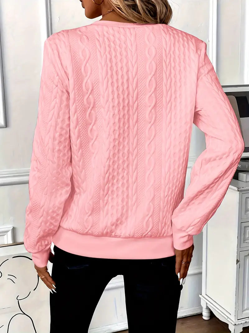 Women's Cable-Knit Zip Sweater with Ribbed Cuffs