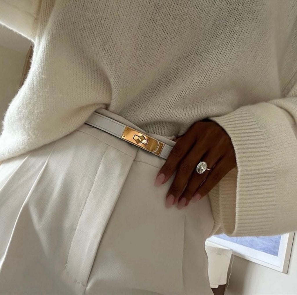 Women's Leather Belt with Metal Turn-Lock Closure