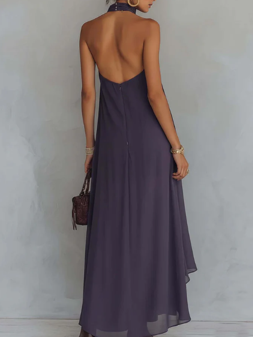 Emma - Retro Halter Neck Irregular Ruffle Maxi Dress