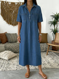 Eva | Casual Short-sleeved Polo Collar Denim Dress