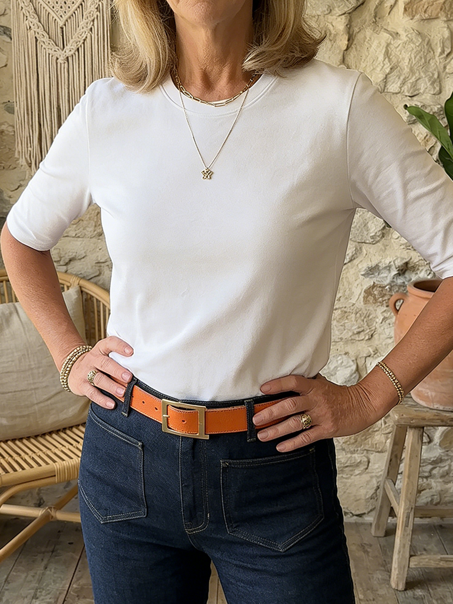 Elowen - Cozy Minimalist Half-sleeve 100% Cotton T-shirt