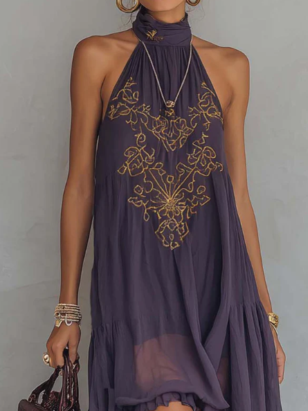 Emma - Retro Halter Neck Irregular Ruffle Maxi Dress