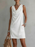 Draped-neck Sleeveless Cotton Dress