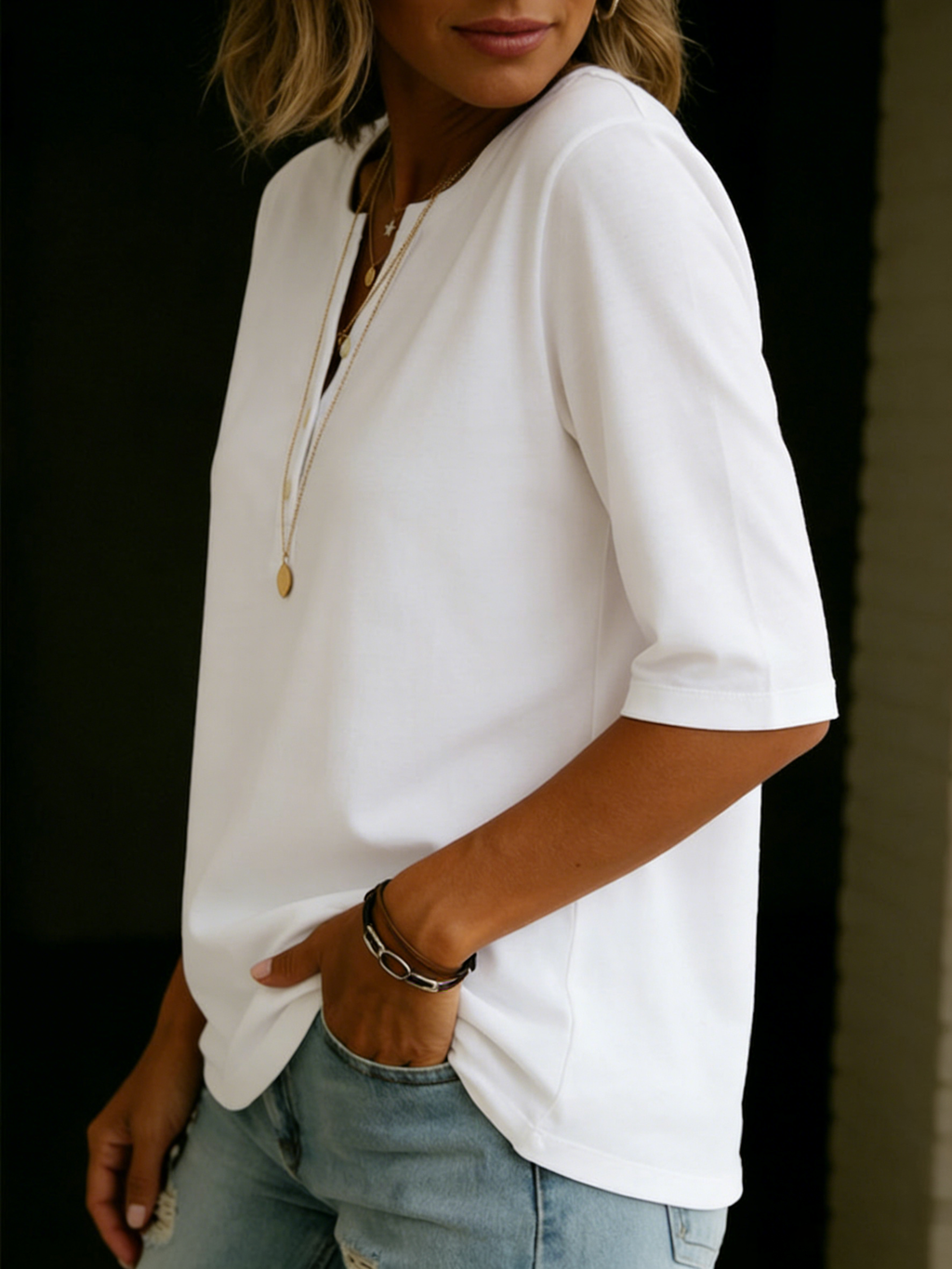Ivy - Classic Henley Collar 100% Cotton T-shirt