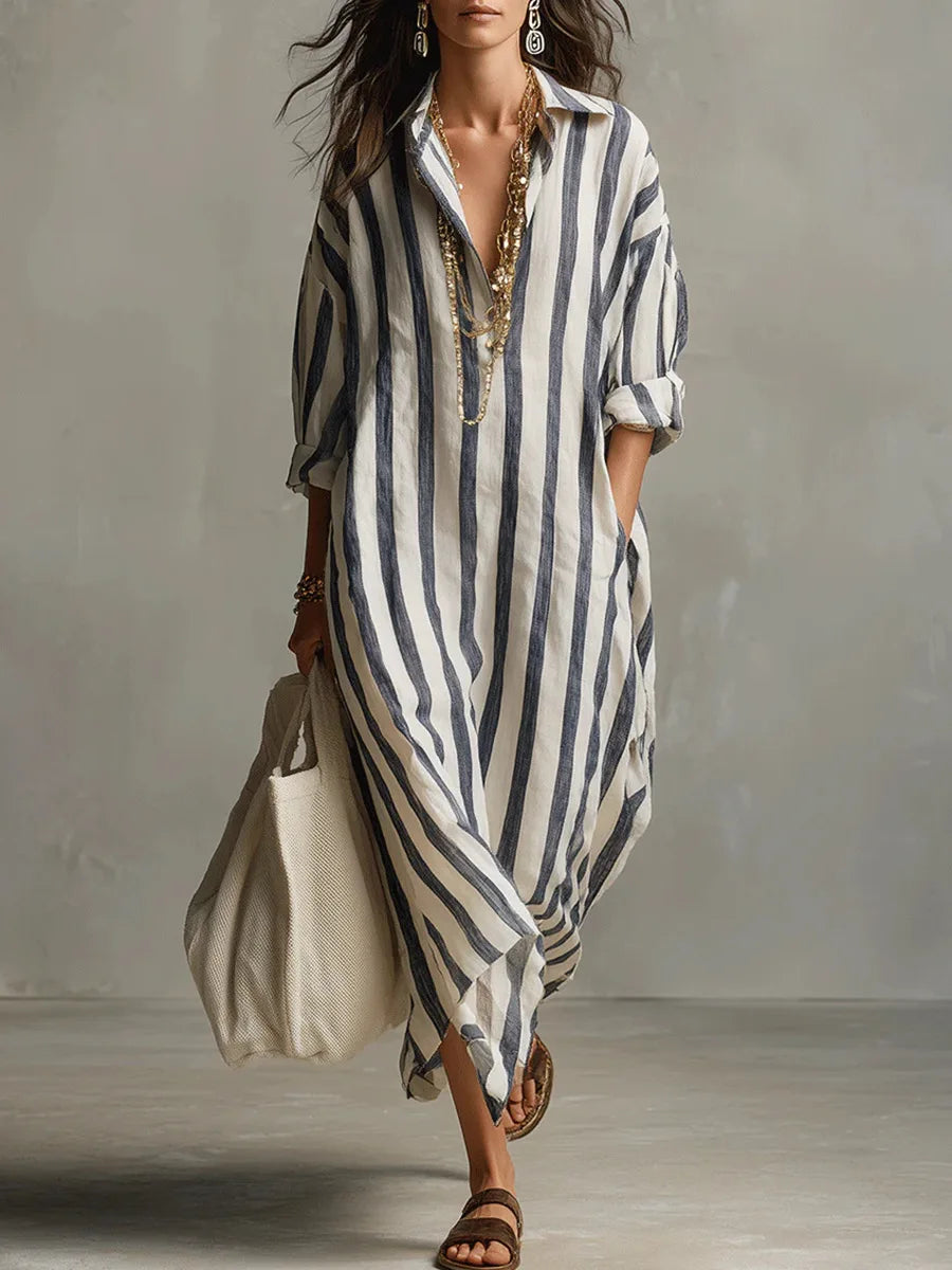 Rosalinda | Women's Striped Long Sleeve Maxi Shirt Dress