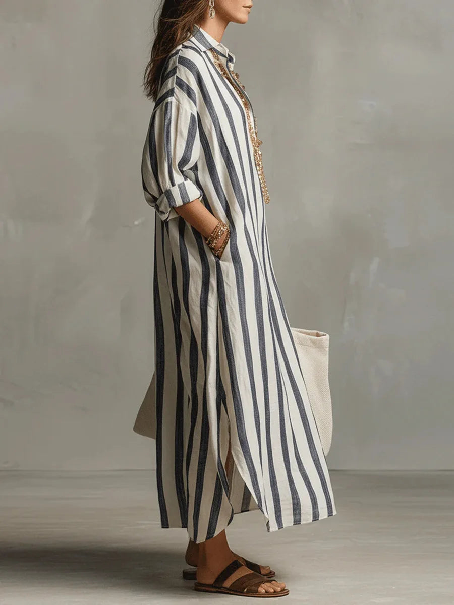 Rosalinda | Women's Striped Long Sleeve Maxi Shirt Dress