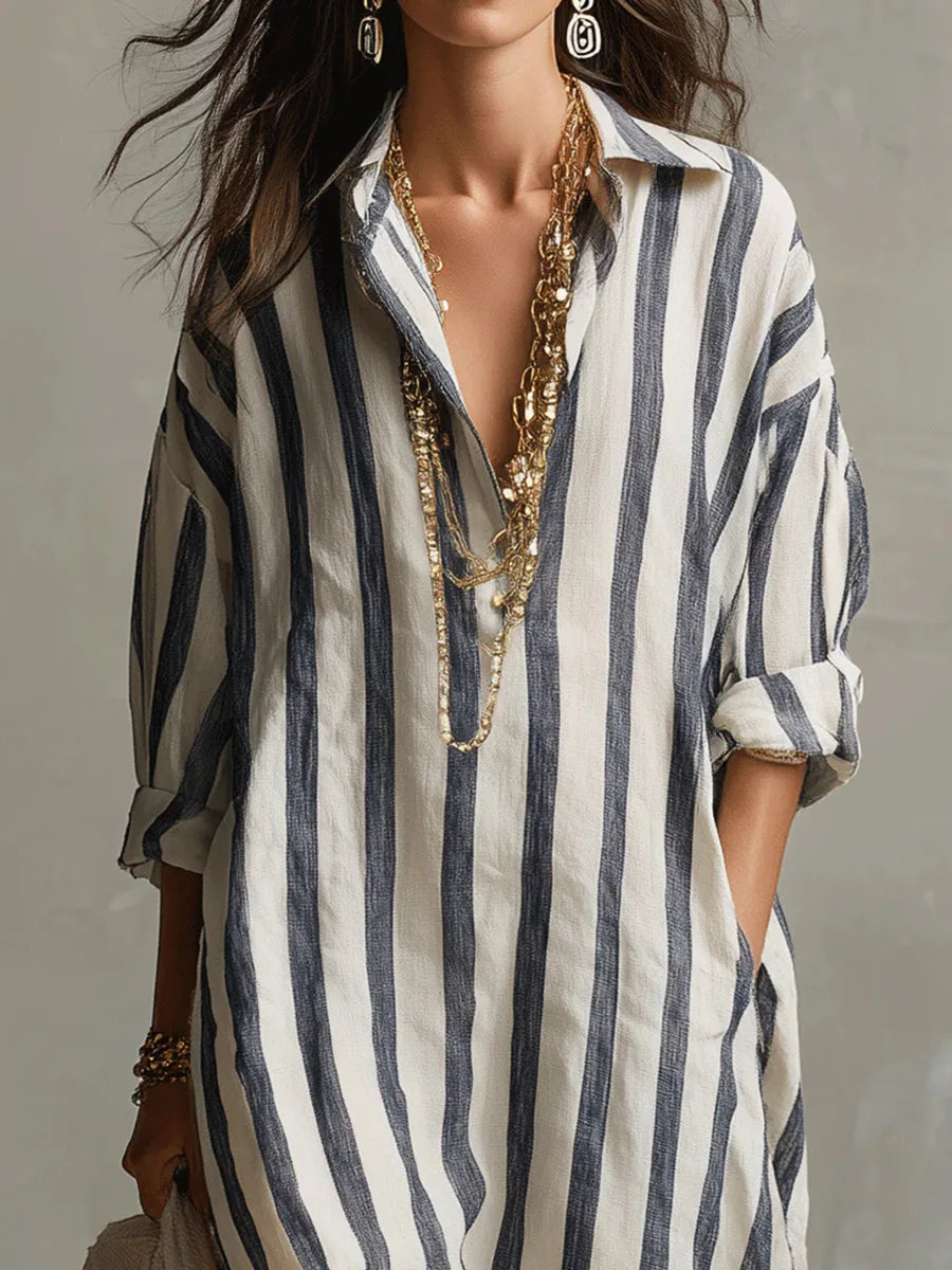 Rosalinda | Women's Striped Long Sleeve Maxi Shirt Dress