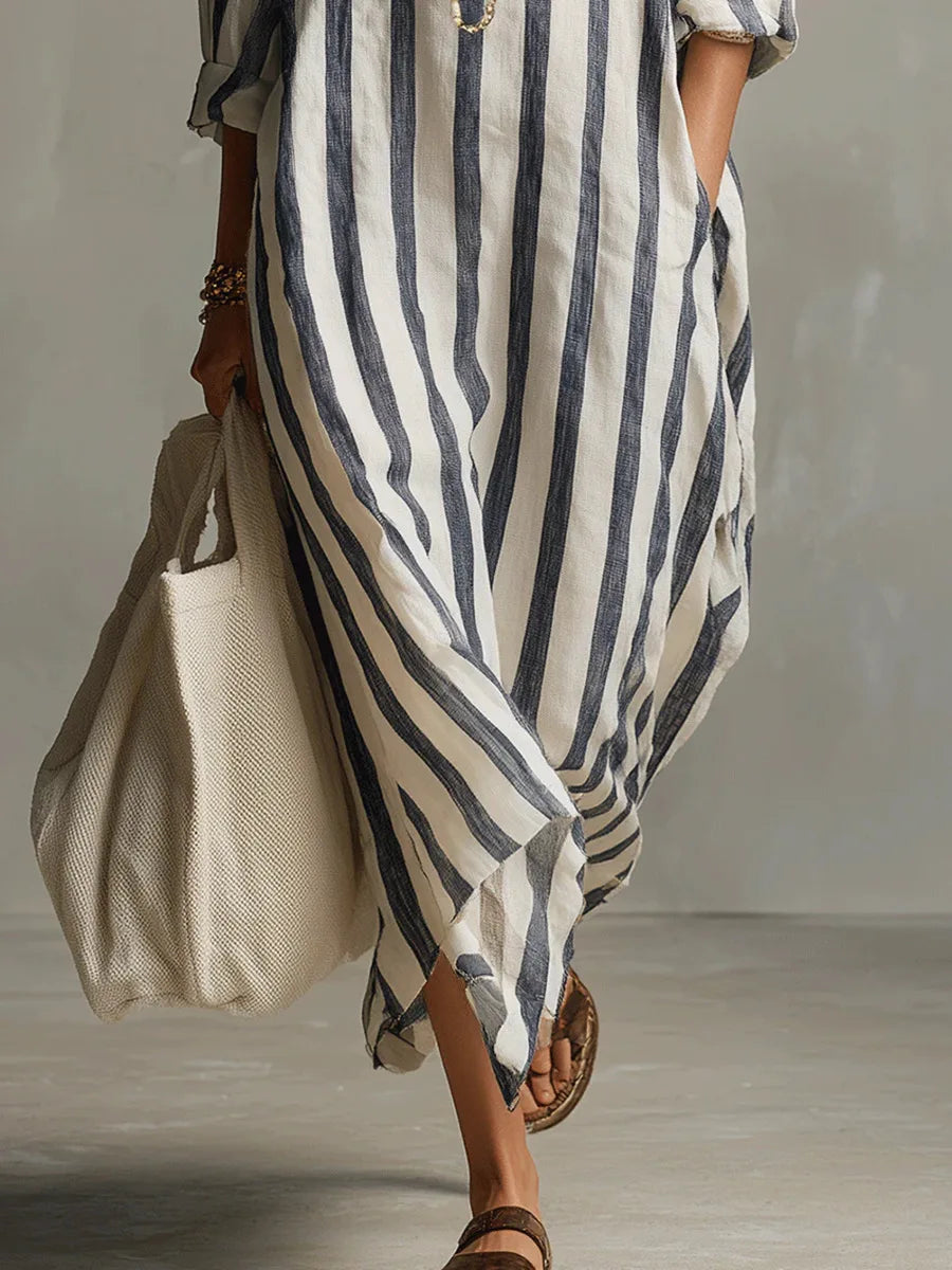 Rosalinda | Women's Striped Long Sleeve Maxi Shirt Dress
