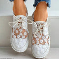 Women's White Daisy Embroidered Sneakers Lace-Up
