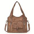 Women's Vintage Shoulder Bag with Front Flap and Zip Pockets