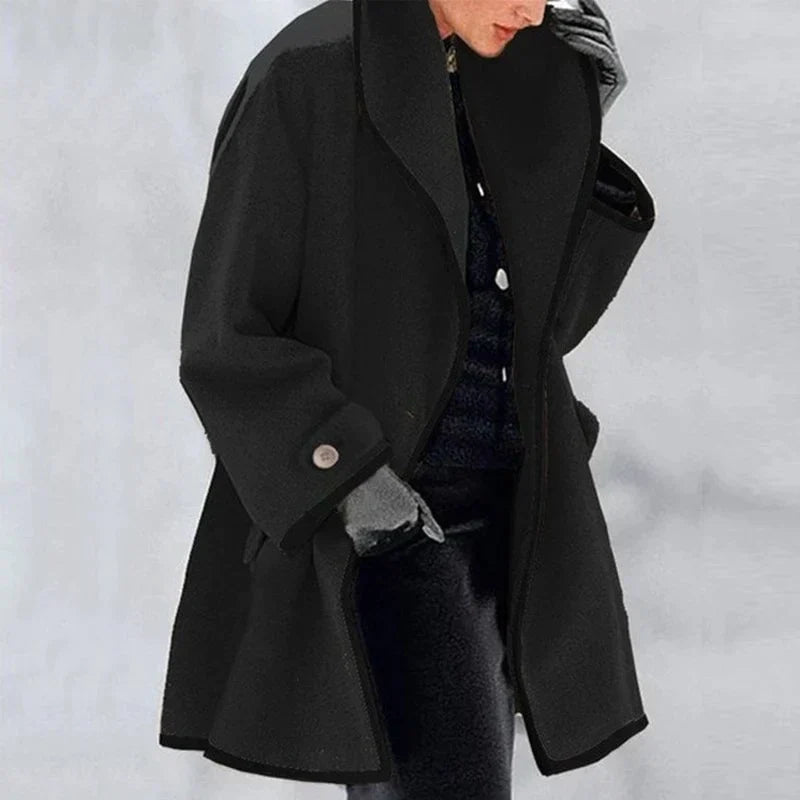 Women's Oversized Wool Trench Coat with Wide Lapels
