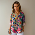 Floral V-Neck Summer Top Blouse for Women
